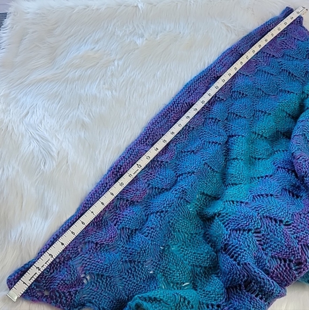 OMBRE Teal Purple Crochet Knit Mystical Fairy Mermaid Tail Cocoon Throw Blanket - Picture 7 of 8